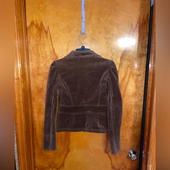 Y2K Zinc Corduroy Dark Brown Blazer Puff Shoulder Cropped Size Medium - Picture 12 of 12